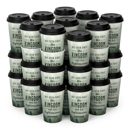 Living Grace Disposable Coffee Cup with Lid - 12-Ounce Hot Beverage Cups, 25-Count, Seek First His Kingdom - color: Seek First