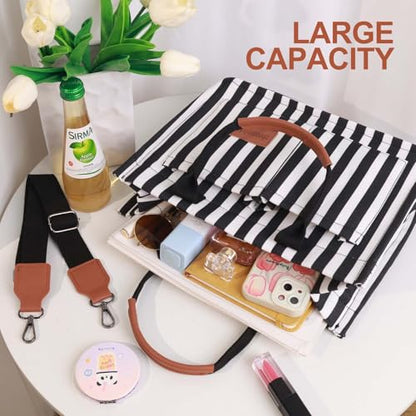 LHMTQVK Canvas Tote Bag for Women, Work & Bible Study Handbag - color: Black / White
