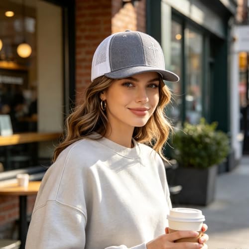 Unisex Embroidered 3 Nails Cross Hats for Men and Women,One Size Fits Most - color: 3 Nails Cross Trucker Hat Grey White
