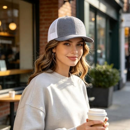 Unisex Embroidered 3 Nails Cross Hats for Men and Women,One Size Fits Most - color: 3 Nails Cross Trucker Hat Grey White