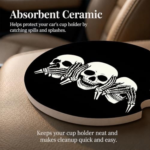 Gothic Car Coasters Set of 2, Horror Skull Car Accessories, 01 - color: Gothic