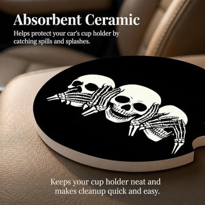 Gothic Car Coasters Set of 2, Horror Skull Car Accessories, 01 - color: Gothic