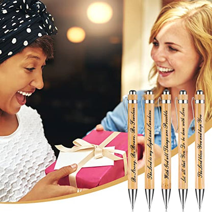 10 Pcs Bible Quotes Pens Inspirational Wooden Ballpoint Retractable Pen for Motivational Bamboo Pen Black Ink Religious Gift for Church Christian Evangelist Pastor and Prophetess(Elegant Style)