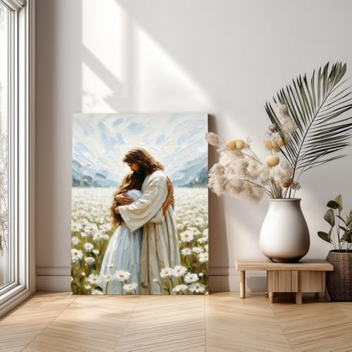 FASWQ Wrapped Canvas Jesus Hugging Girl Christian Wall Art 24x36 in - color: JesusWoman, size: 36"L x 24"W