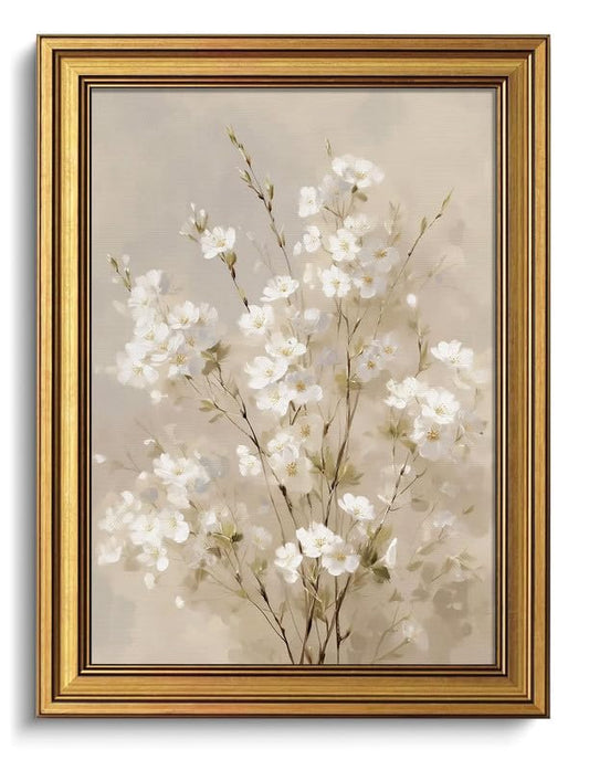 Vintage Gold Framed Wall Art cottage core Decor white floral Canvas - color: Gold Framed-04, size: 12x16in