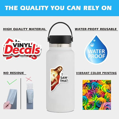 Jesus I Saw that Stickers 3Pcs Decals Vinyl Waterproof - Journaling Jesus Christian Stickers for Water Bottles, Phone Laptop (I Saw that) - color: I Saw That