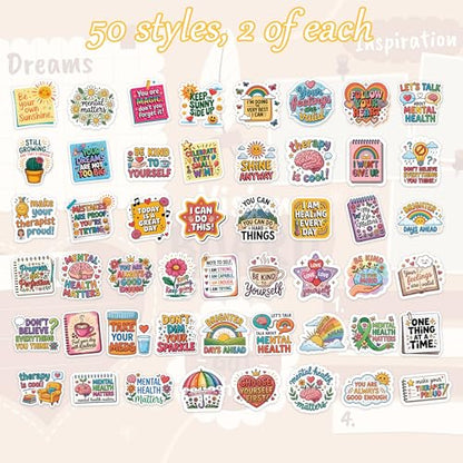 100 Pcs Mental Health Stickers, Positive Affirmation Self Care Stickers - color: Mental Health Affirmation