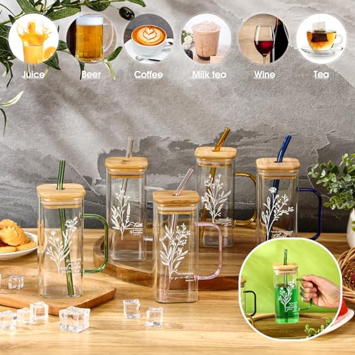 10 Pcs Christian Glass Tumbler Bulk 13.5oz Vacation Bible School Gift Bible Verse Drinking Glass with Handle Lid Straw Inspirational Religious Appreciation Cup for Church Women Office Teacher - style: Bible Style