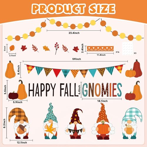 ojustbeok Fall Bulletin Board Decorations Fall Gnomes Bulletin Board Set Maple Leaves Paper Cutouts Autumn Pumpkin Thanksgiving Cutouts for School Classroom Supply Home Wall Decor - style: Fall Gnomes