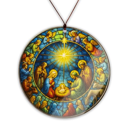 Nativity Ornaments for Christmas Tree Decor with Holy Family Scene, Religious Ornament Suncatcher, Nativity Ornament Gifts, Spiritual Christmas Decoration and Christian Gift Idea (Nativity 6) - color: Nativity 6