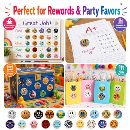 Fun Smiley Face Stickers, 50 Pcs, 2.12 Inch Waterproof Party Pack - color: Fun Smiley