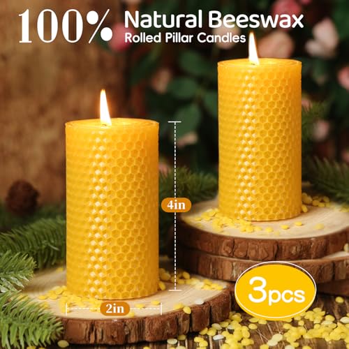 Beeswax Pillar Candles,Non-Toxic Honeycomb Bees Wax Candle for Home,Yellow - color: 2x4in, size: 3pcs
