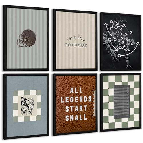 Vintage Football Nursery Wall Art Boys Room Sports Canvas Wall Decor Vintage Football Pictures Prints Boy Sports Posters Nursery Artwork Painting for Kids Toddler Bedroom 12x16 Inch Unframed Set of 6 - color: Boy Ball Prints, size: 16"L x 12"W
