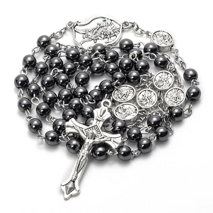 Catholic Rosary Beads for Men with Case and 18PCS Payer Cards, St Michael the Archangel Medal, First Communion Gifts for Boy - Faith Jewelry for Prayer & Spiritual Gifts