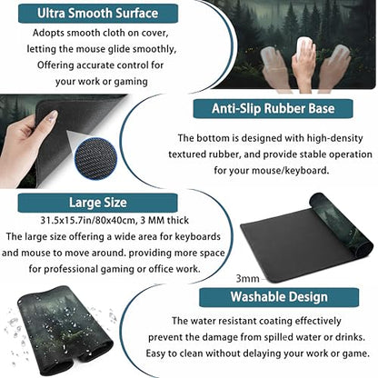 Cute Dark Gloomy Forest Desk Mat, Gothic XXL Large Extended Gaming Mouse Pad Mat, Non-Slip Rubber Base Mousepad Computer Keyboard and Mouse Mat, Desk Pad with Stitched Edges, 31.5x15.75 in - color: Dark Gloomy Forest