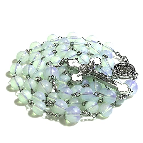 Rosary Beads Chaplet Artificial Opal Sphere Rosery Cross Catholic gifts