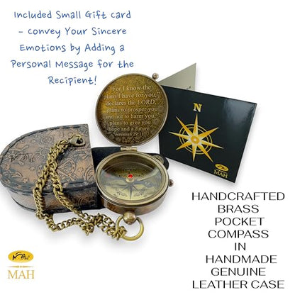 Handmade Religious Brass Compass Gift with Engraved & Embossed Faith Messages – Inspirational Christian Religious Gift Keepsake for Baptism, Confirmation, Christening, First Communion or Christmas - style: For I Know – Edition 1