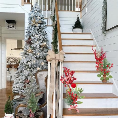 4 Pcs Mini Christmas Trees Table Decorations Small Christmas Tree with Christmas Ornaments Pine Cone Berry Artificial Xmas Tree Centerpieces for Home Indoor Fireplace Mantel Party Winter Decor