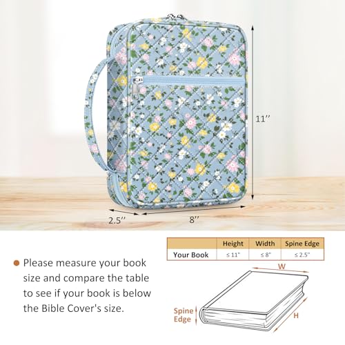 FINPAC Bible Cover, Carrying Book Case Bible Bag with Handle - color: Floral Dusty Blue