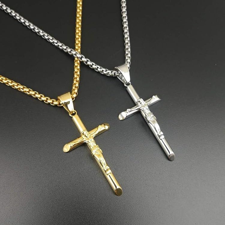 Exquisite Stainless Steel Cross Necklaces,A Perfect Blend of Gothic Style and Christian Faith, Suitable for Men and Women, Fashionable Accessories, Hypoallergenic Material - color: Gold