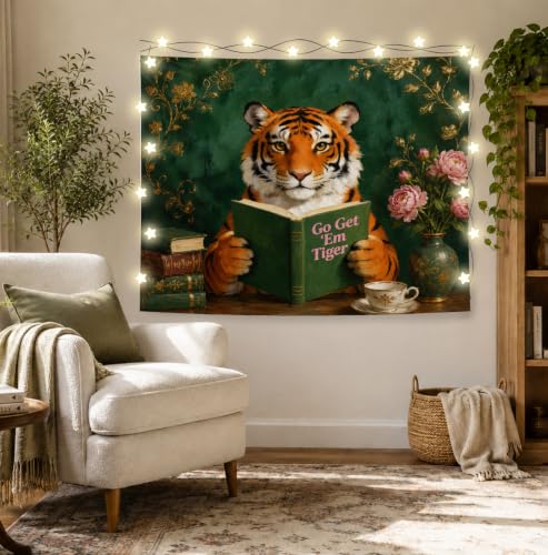 Elpwk Inspirational Tiger Green Tapestry Wall Decor 50x60 Inch - color: Tiger-shaped Reading