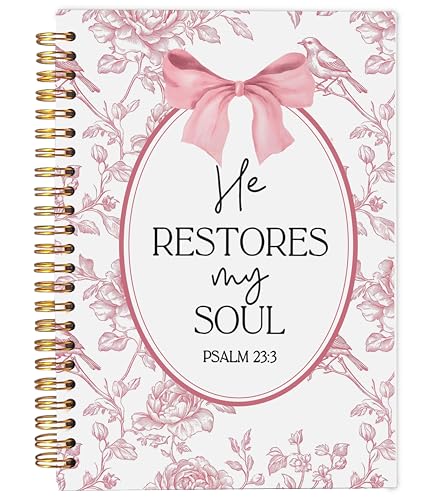 Christian Notebook for Women, Christian Gifts Journal, Prayer Journal for Women, Bible Journaling Notebook, PSALM 23:3 He Restores My Soul Floral Spiral Notebook 5.5x8.3 - color: 21-Christian-notebook