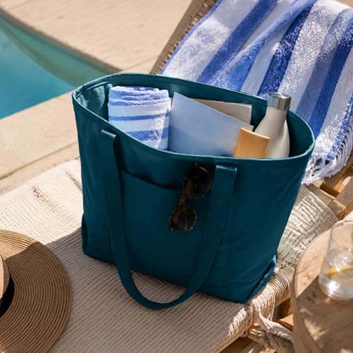 DALIX 20" Solid Color Cotton Canvas Shopping Tote Bag in Navy Blue - color: Navy Blue
