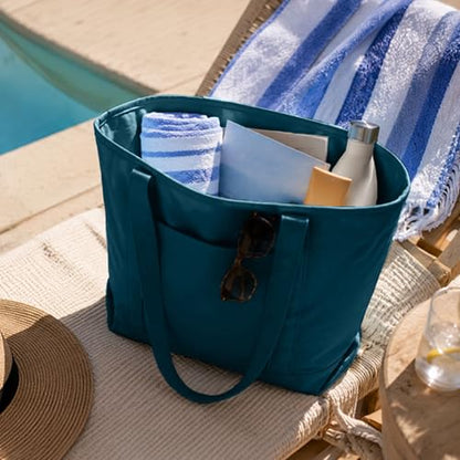 DALIX 20" Solid Color Cotton Canvas Shopping Tote Bag in Navy Blue - color: Navy Blue