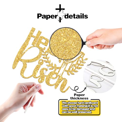 He is Risen Cake Topper, Jesus Easter Cake Décor, Religious Cross Cake Decoration, Spring Easter Party Decorations Supplies, Gold Glitter