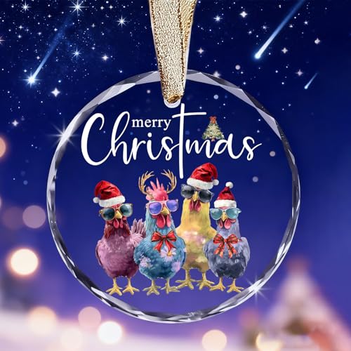 Chicken Ornaments - Merry Christmas Rooster Ornaments for Christmas Tree, Funny Chicken Gifts for Women - color: Blgs011
