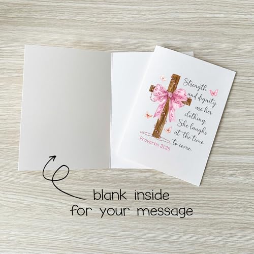 Strength and Dignity Are Her Clothing Card Christian Encouragement Cards Proverbs 31:25 Bible Verse Inspirational Spiritual Greeting Gift for Woman Mom Daughter Sister Friend Bestie Pastor's Wife Niece Mentor - color: Strength And Dignity Proverbs 31:25