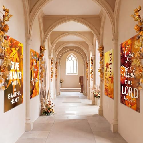 Hosuly 4 Pcs Church Banners for Sanctuary Wall Fall Harvest Banners with Scripture Bible Verses Banner Welcome Inspirational Religious Praise Hanging Signs for Church Decor (Classic Style,3 x 5 Feet) - size: 3 x 5 Feet, style: Classic Style