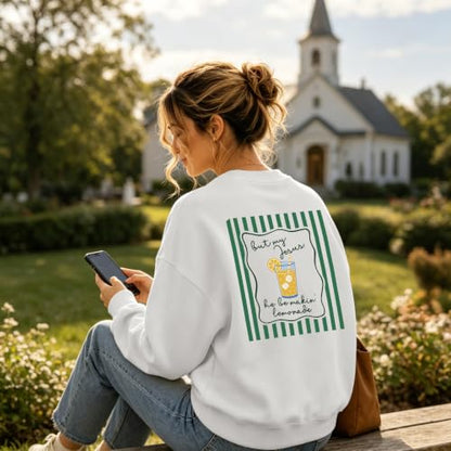 BINTEHGS Christian Sweatshirts For Women My Jesus Making Lemonade Graphic Faith Crewneck Pullover Religious Long Sleeve Shirt - color: White, size: XX-Large
