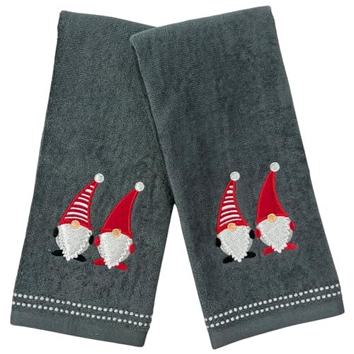 Christmas Gray Grey Guest Hand Bathroom Towels, Jolly Nordic Gnomes, 16x26" - color: Holiday Gnomes
