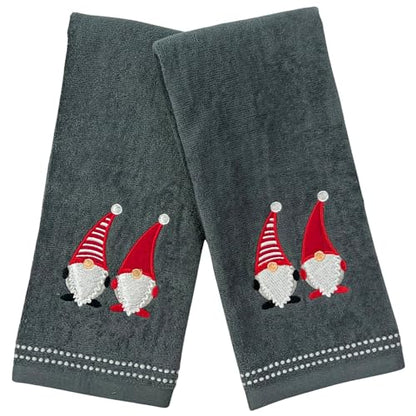 Christmas Gray Grey Guest Hand Bathroom Towels, Jolly Nordic Gnomes, 16x26" - color: Holiday Gnomes