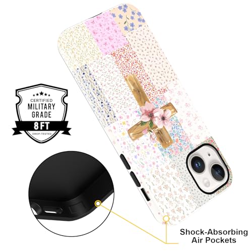 for iPhone 14 Plus 6.7'' Pink Flower Cross Christian Phone Case - color: Pink Flower Cross, size: iPhone 14 Plus