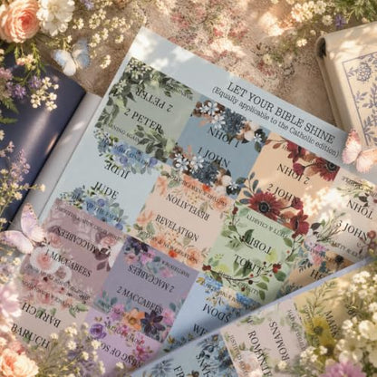 UPAFEXXI-Laminated Bible Tabs with Book Summaries(Floral) - color: Summaries Flowers2