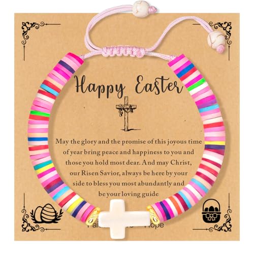 Cute Cross Bracelet Teen Girl Gifts Trendy Stuff Christian Gifts for Kids/Girls/Boys/Teens/Women Jewelry Colorful Jesus Bracelets Christmas Religious Communion Baptism Confirmation Gifts - color: Colorful- Happy Easter