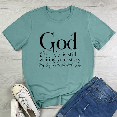 BLACKMYTH Graphic T-Shirts for Women Faith Shirts for Women - color: Light Green 02, size: XX-Large