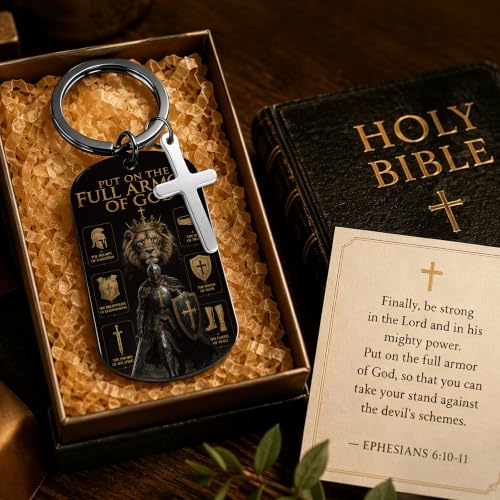 Keychain for Men Boys, Dog Tag Style Key Chain, Black Key Rings Birthday Christmas Veteran Day Gifts - style: Armor of God B