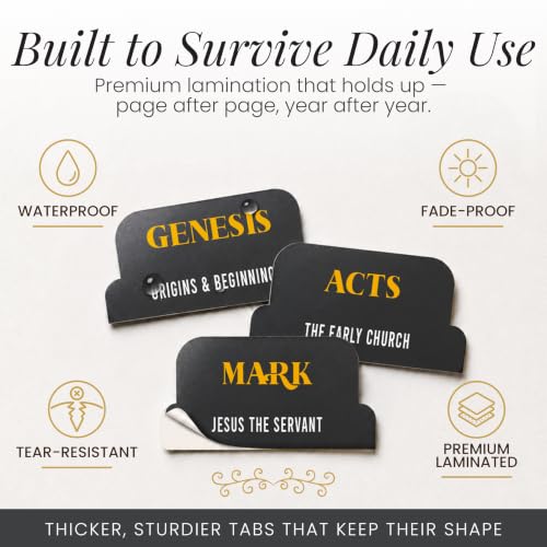 90 Christian Bible Tabs for Women, Men, Kids - Black Gold Version - color: Black Gold
