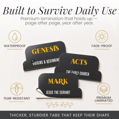 90 Christian Bible Tabs for Women, Men, Kids - Black Gold Version - color: Black Gold
