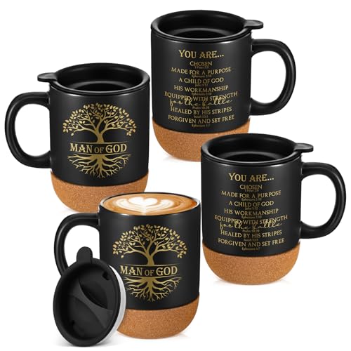 Didaey 4 Pcs Man of God Gift for Men 15oz Christian Mug Bulk, Black