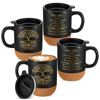Didaey 4 Pcs Man of God Gift for Men 15oz Christian Mug Bulk, Black