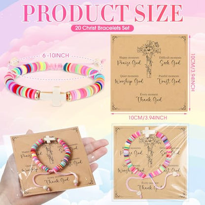 Liliaafar 20 Sets Cross Bracelets Bulk for Kids Teens Adjustable Christian Friendship Bracelets for VBS Sunday School Gifts - color: Rainbow Colors