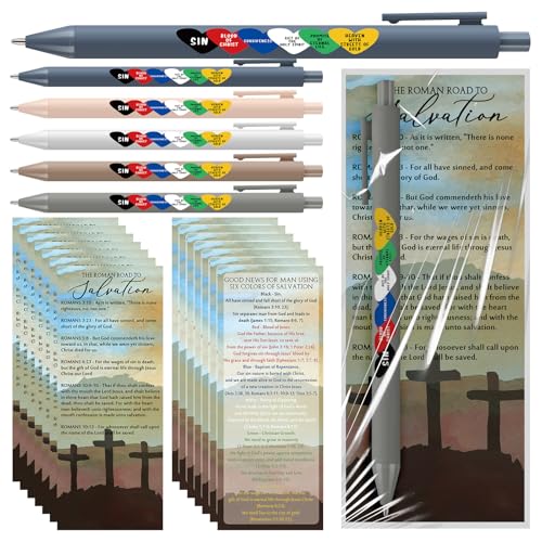 Sayglossy 100 Set Christian Gifts Bulk, Plan of Salvation Pens with Romans Road Gospel Cards for First Communion Gifts, Religious Bible Verse Ballpoint Pens with Scripture Cards for Baptism