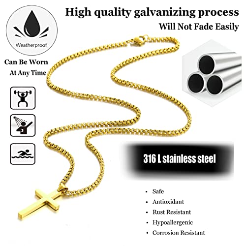 SKQIR Stainless Steel Cross Necklace for Men Silver Cross Necklace for boy Small Cross Pendant Necklace Simple Jewelry Cross Chain Gifts for Men - color: Gold:Cross Pendant 0.6'' * 1.0'', style: Chain 18 inches