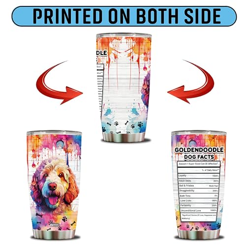 Gifts for Goldendoodle Lovers 20 Oz Stainless Steel Tumbler Travel Coffee Mug Gift Ideas for Goldendoodles Dog Lovers Owners Funny Facts Water Bottle - color: GOLDENDOODLE