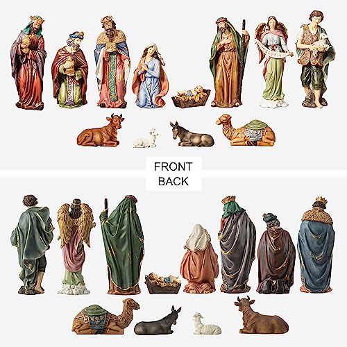 Glitzhome 12Pcs Resin Nativity Figurines Sets for Christmas Indoor Decor, Christian Nativity Sets & Figures Xmas Jesus Collectible Figurines Tabletop Nativity Scene Miniature Statue15.5" x 36.00" - size: 15.5 x 36.00 Inches