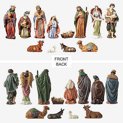 Glitzhome 12Pcs Resin Nativity Figurines Sets for Christmas Indoor Decor, Christian Nativity Sets & Figures Xmas Jesus Collectible Figurines Tabletop Nativity Scene Miniature Statue15.5" x 36.00" - size: 15.5 x 36.00 Inches